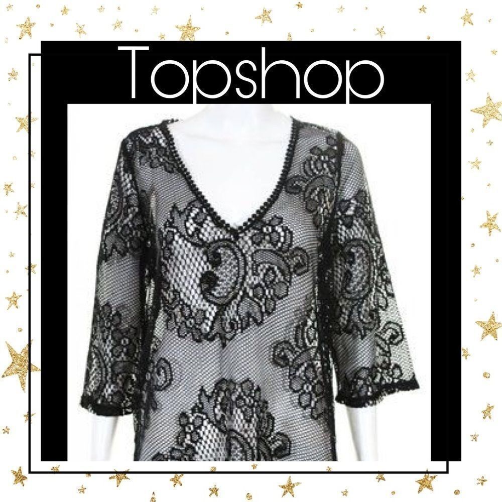 Topshop Black V Neck Lace Swim Coverup S